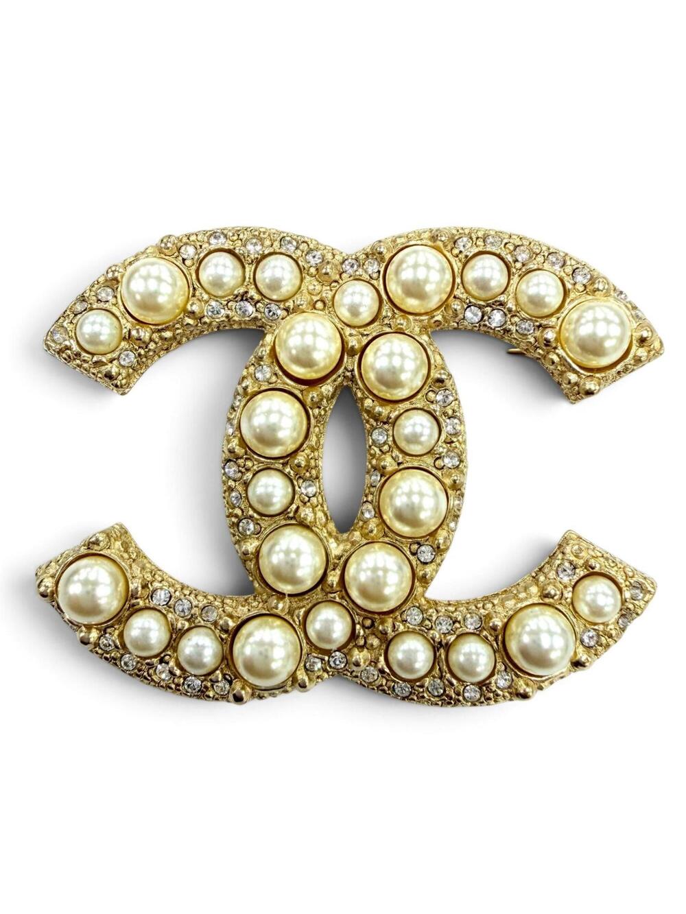 Chanel Cc Logo Brooch Gold-Tone Metal #343250C12B